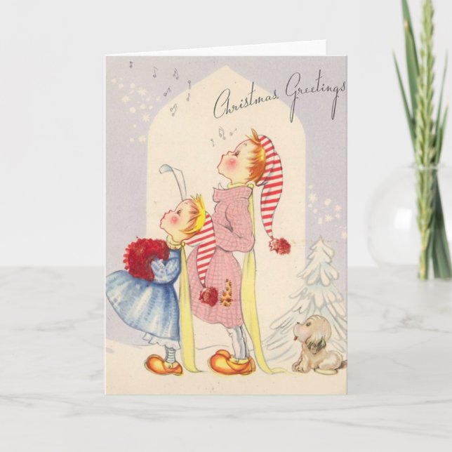 Carte de voeux de Noël pour enfants chantants vint (Devant)
