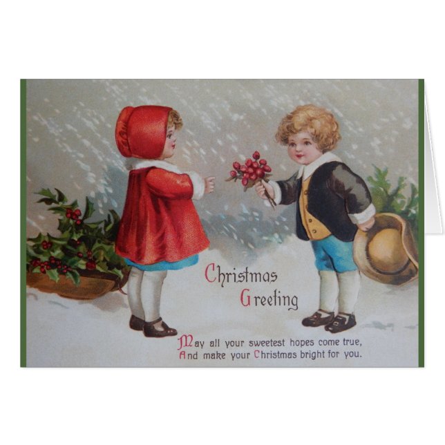 Carte de voeux de Noël pour enfants victoriens (Devant horizontal)