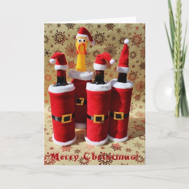 Carte de voeux de Noël pour le poulet et le vin am (Devant)