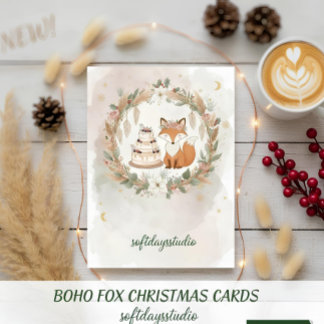 Carte de vœux de Noël renard Boho - Bois fantaisis