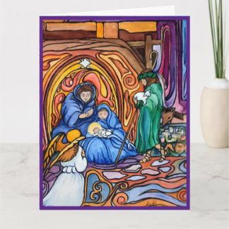 Carte de vœux de Noël représentant une Nativité pl