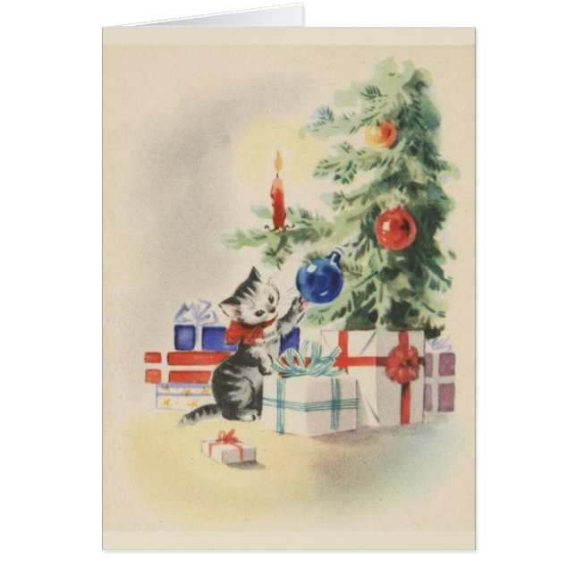 Carte de voeux de Noël Retro Kitten (Devant)