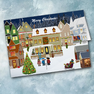 Carte de voeux de Noël Retro New England Village