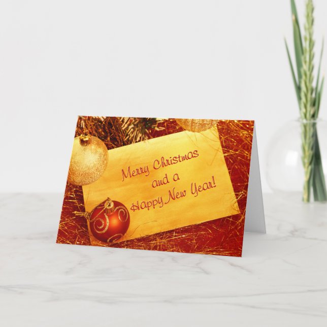 Carte de voeux de Noël rouge et or (Devant)