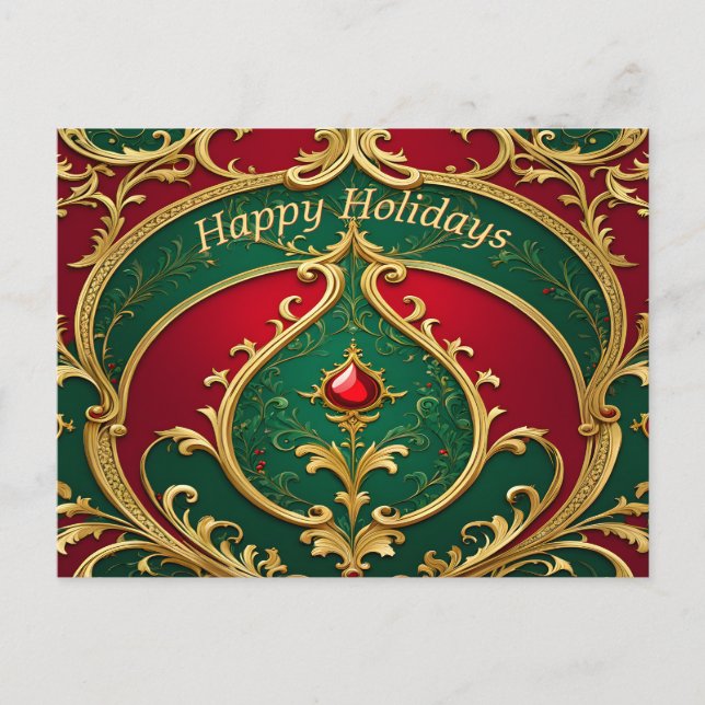 Carte de vœux de Noël Rouge Vert Or (Devant)