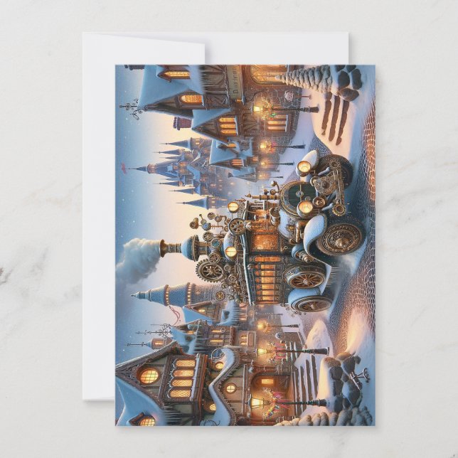 Carte de voeux de Noël Steampunk Bus (Devant)