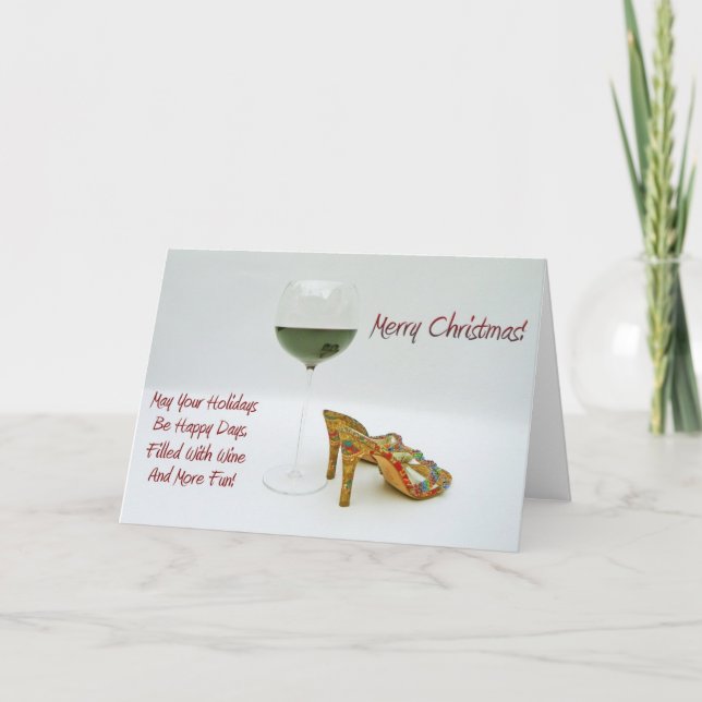 Carte de voeux de Noël Vins et Chaussures amusants (Devant)