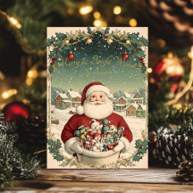 Carte de vœux de Noël vintage avec le Père Noël