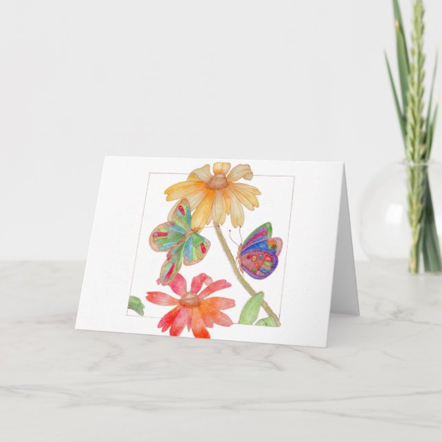 Carte de voeux de papillons et de fleurs (Devant)