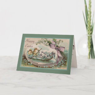Carte de vœux de Pâques avec des poussins qui rame