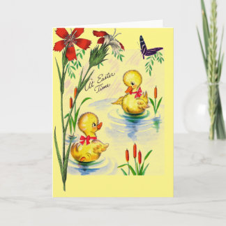 Carte de voeux de Pâques avec poules de Pâques