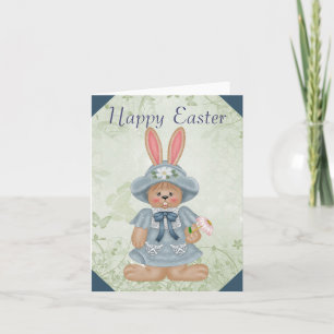 Carte de voeux de Pâques Bleu Bunny mignonne