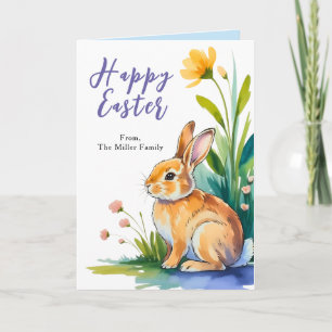 Carte de vœux de Pâques de printemps de lapin char