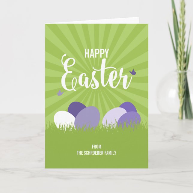Carte de voeux de Pâques Ultra Violet & Vert Happy (Devant)