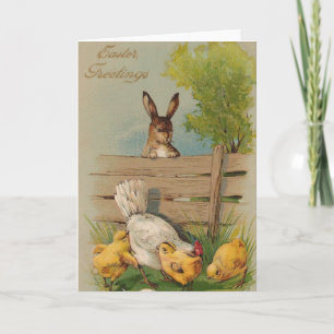 Carte de voeux de Pâques Vintage lapin et poussin