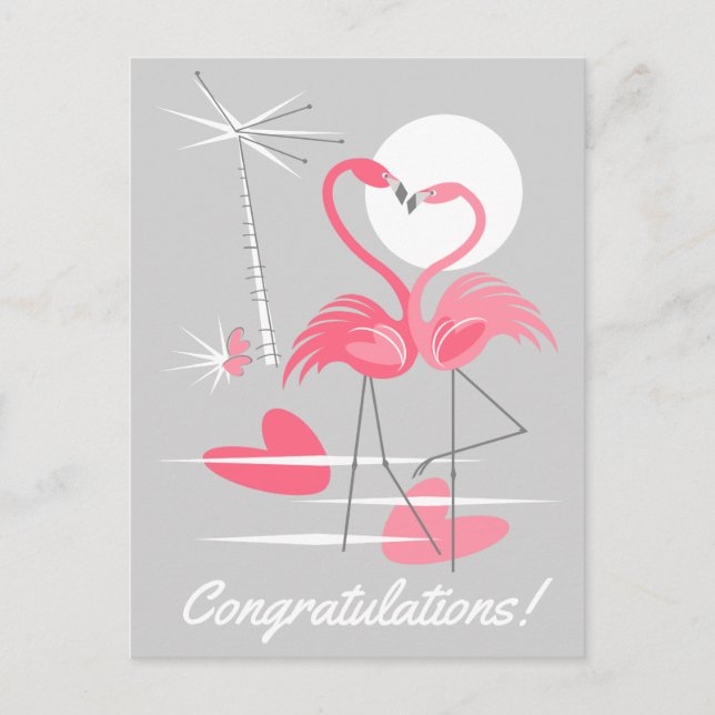 Carte de vœux de paysage d'amour de flamant rose F (Devant)