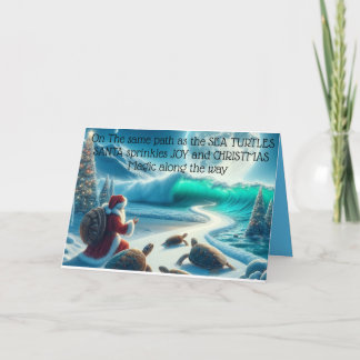 Carte de voeux de Père Noël et tortues de mer