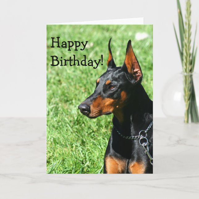 Carte de voeux de Pinscher de dobermann de joyeux (Devant)