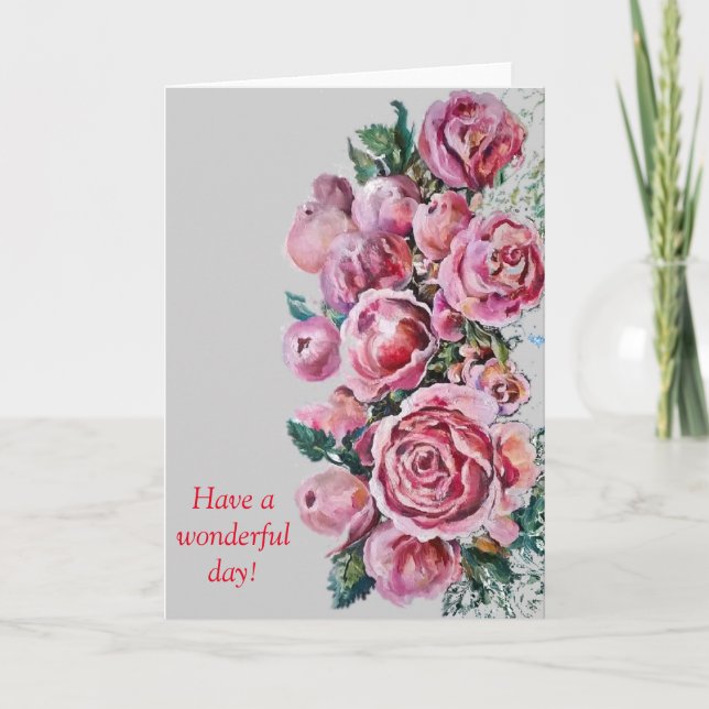 Carte de voeux de pivoines et de roses (Devant)