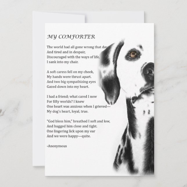 Carte de voeux de Poésie Conforter Chien Dalmatien (Devant)
