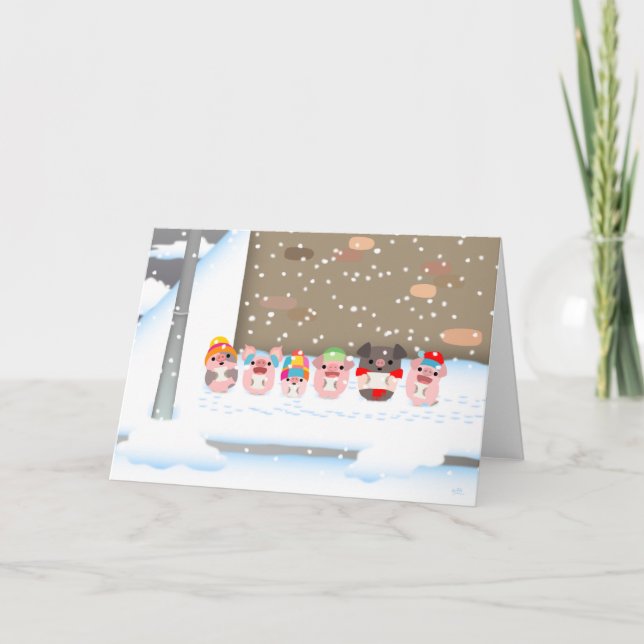 Carte de voeux de porcs de bande dessinée de chant (Devant)