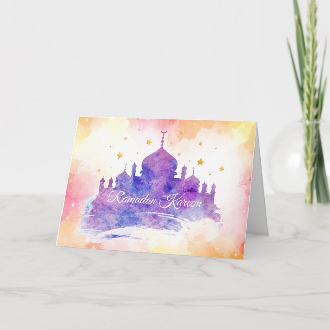 Carte de voeux de Ramadan Kareem d'aquarelle (Devant)