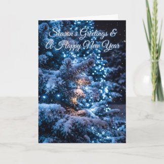 Carte de vœux de saison de l'Arbre enneigé Bleu