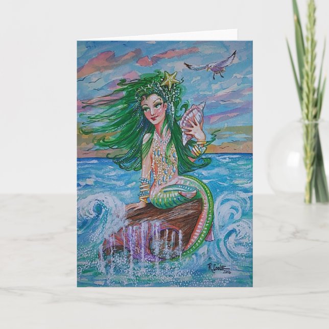 Carte de voeux de sirène, vide à l'intérieur (Devant)
