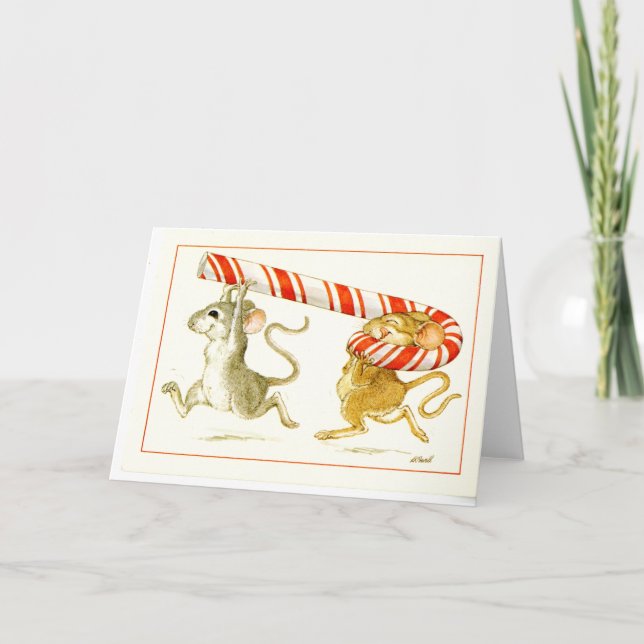 Carte de voeux de souris de Noël de bibliothèque (Devant)