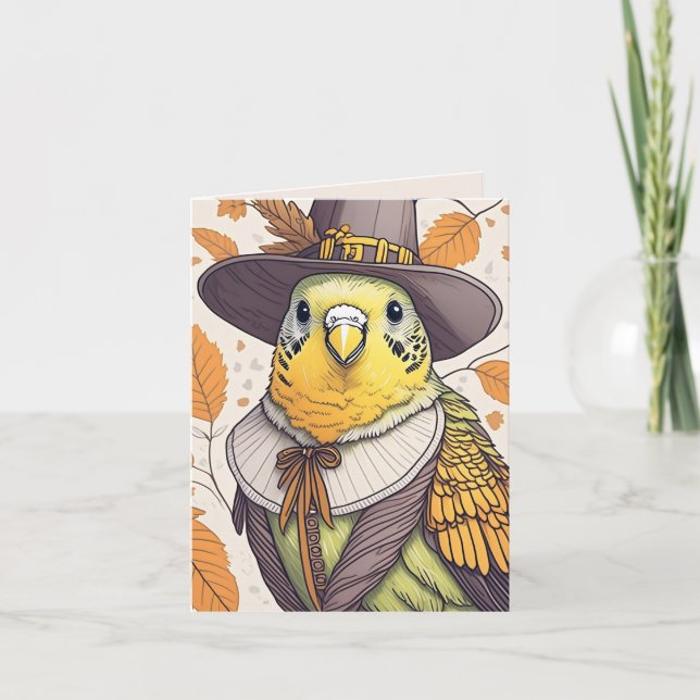 Carte de vœux de Thanksgiving Pilgrim Budgie (Devant)