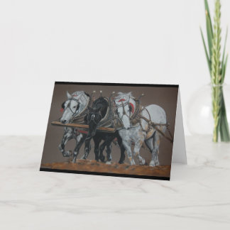 Carte de voeux de trois chevaux de Roi-Charrue