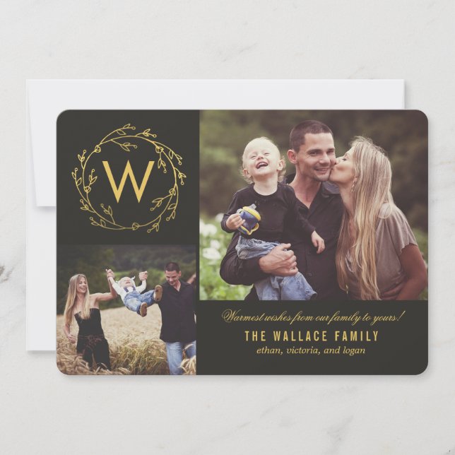 Carte de voeux de vacances à la couronne de monogr (Devant)