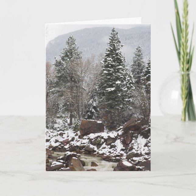 carte de vœux de vacances au ruisseau enneigé (Devant)
