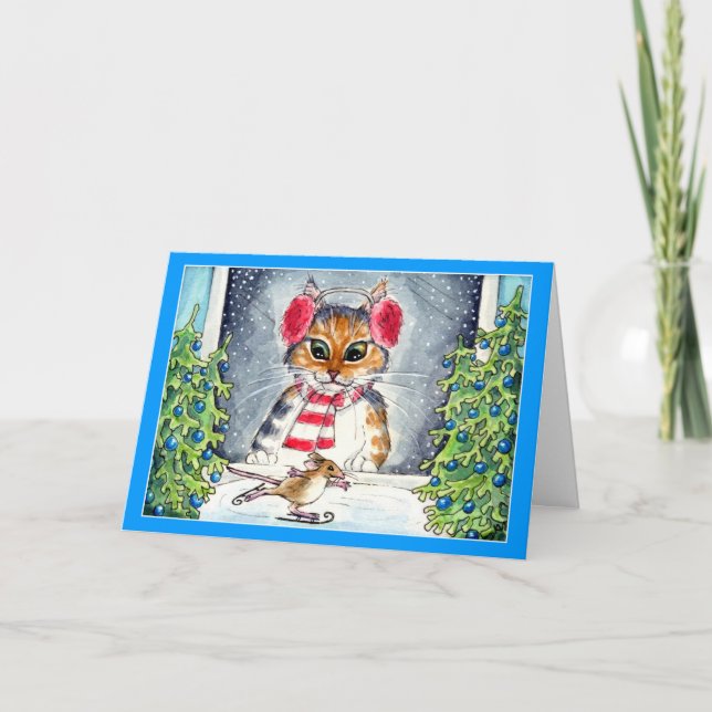 Carte de vœux de vacances avec chat et souris de p (Devant)