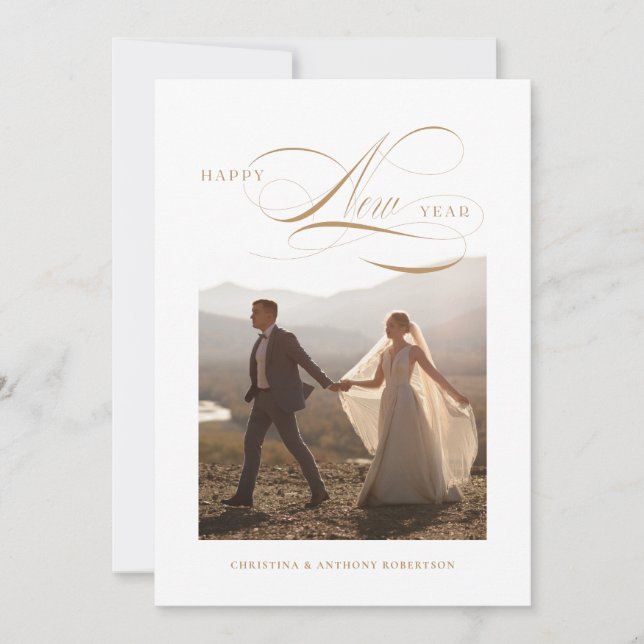 Carte de vœux de vacances avec écriture Joyeuse An (Devant)