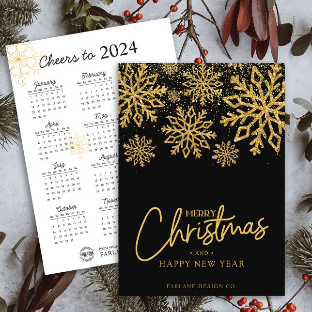 Carte de vœux de vacances avec logo d'entreprise F (2024 Calendar Snowflake Business Logo Holiday Card)