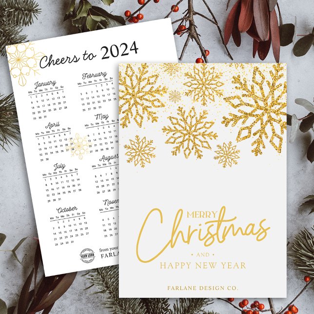 Carte de vœux de vacances avec logo d'entreprise F (2024 Calendar Snowflake Business Logo Holiday Card)