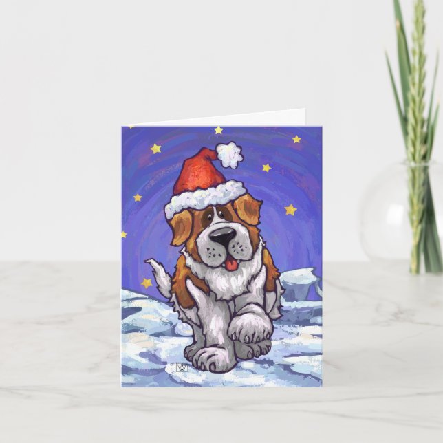 Carte de vœux de vacances avec un chien Saint-Bern (Devant)