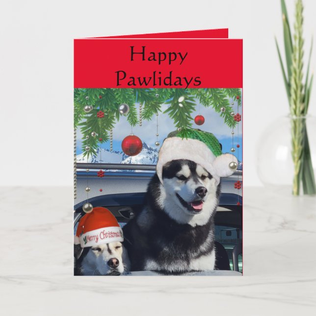 Carte de voeux de vacances Cute Huskies (Devant)