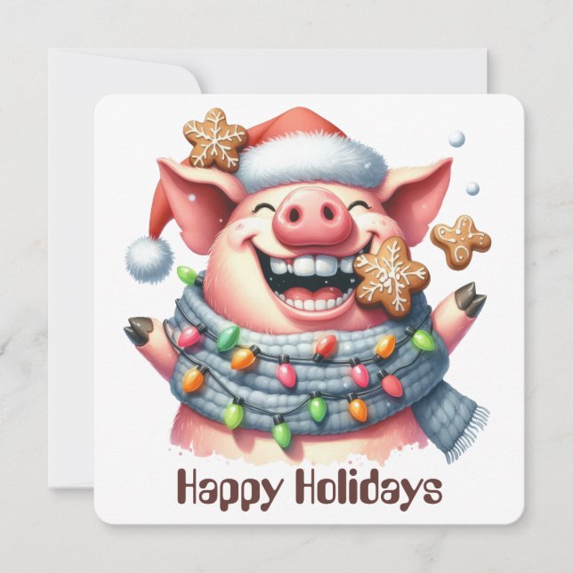 Carte de vœux de vacances de cochon drôle (Devant)