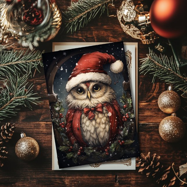 Carte de vœux de vacances de Santa Owl Flat (Créateur téléchargé)