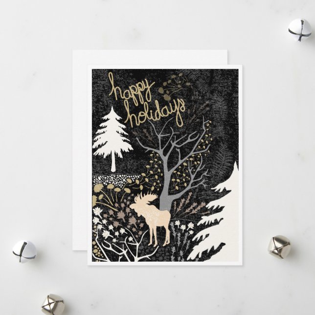 Carte de vœux de vacances de Woodland Moose (Devant/Arrière en situation)