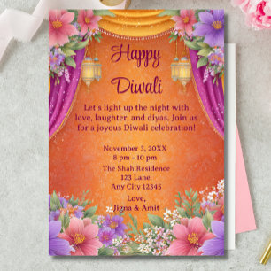 Carte de vœux de vacances Happy Diwali Lampes Lumi