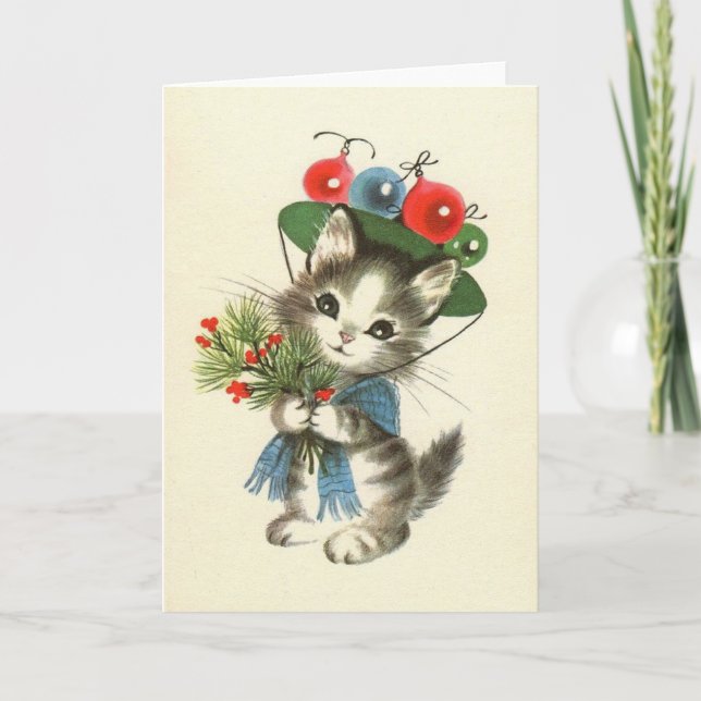 Carte de voeux de vacances Retro Kitten (Devant)