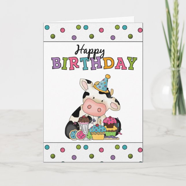 Carte de voeux de vache à anniversaire (Devant)