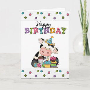 Carte de voeux de vache à anniversaire
