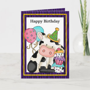 Carte de voeux de vache à anniversaire