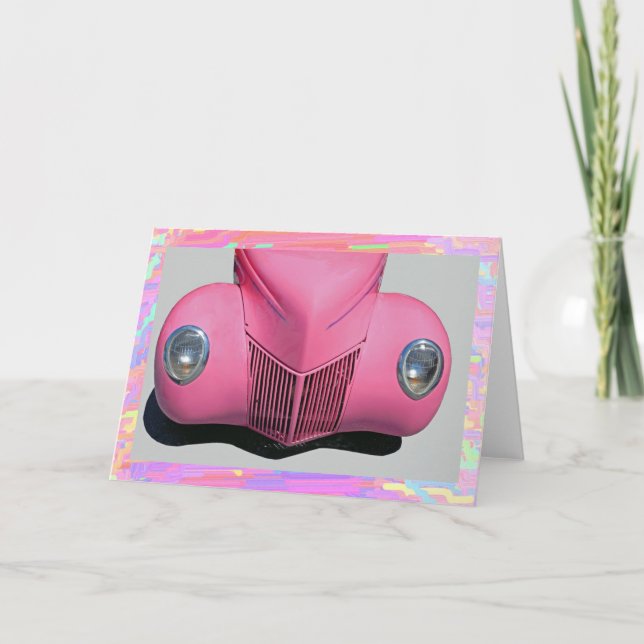 Carte de voeux de voiture rose (Devant)
