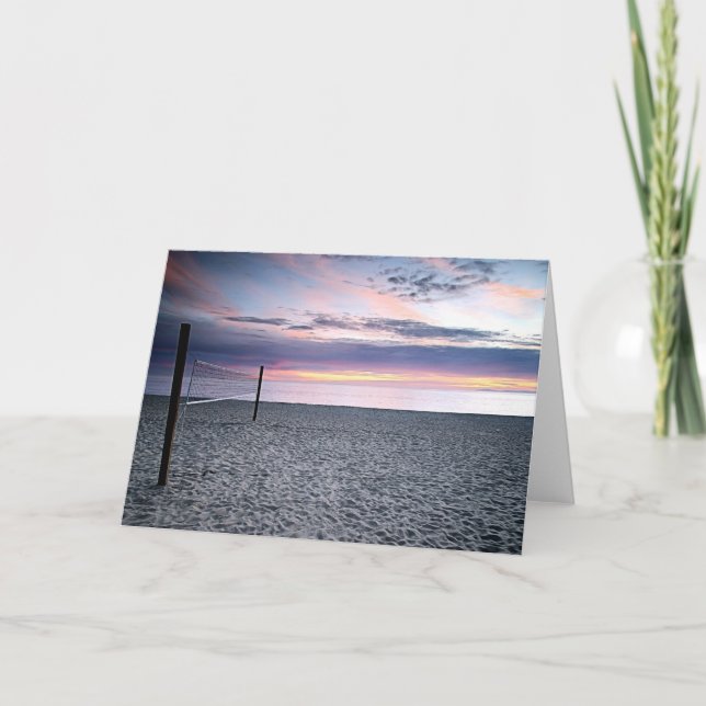 Carte de voeux de volleyball de plage de coucher (Devant)