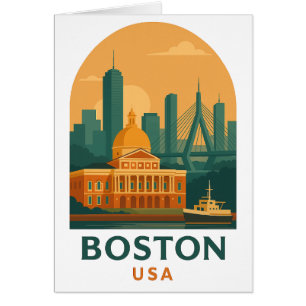 Carte de vœux de voyage à Boston vintage – Rétro U